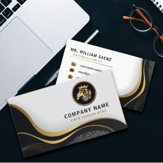 Cartão De Visita Logotipo de Leão Dourado Elegante Elegante Monogra