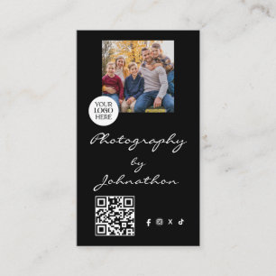 Cartão De Visita Logotipo de Letra Preta Código QR Foto Fotografia