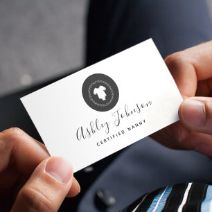 Cartão De Visita Logotipo de macacão preto e branco para bebês Babá