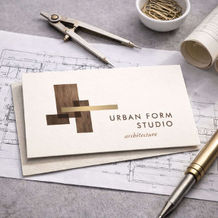 Cartão De Visita Logotipo de Madeira de Arquiteto Moderno Marfim