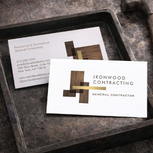 Cartão De Visita Logotipo de Madeira de Contratante Gold