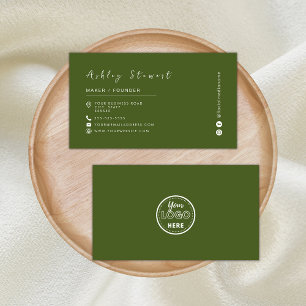 Cartão De Visita Logotipo de marca profissional verde de Moss minim
