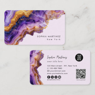 Cartão De Visita Logotipo de mármore dourado de Ágata Roxa Moderna