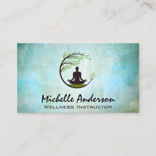 Cartão De Visita Logotipo de Meditação em Árvore Redonda   Textura 