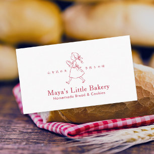 Cartão De Visita Logotipo de Menina de Padaria Vintage Vermelho