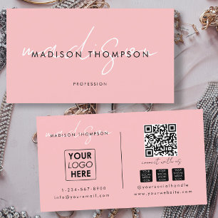 Cartão De Visita Logotipo de mídia social de código QR rosa moderno