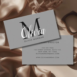 Cartão De Visita Logotipo de monograma cinza elegante profissional