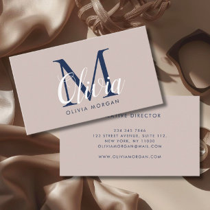 Cartão De Visita Logotipo de monograma elegante bege azul profissio