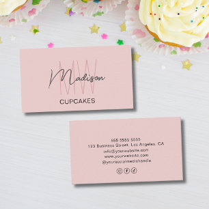 Cartão De Visita Logotipo de Monograma Personalizado Padaria Rosa