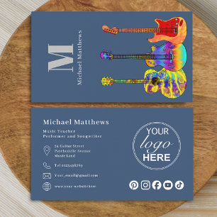 Cartão De Visita Logotipo de Músico Professor de Guitarra e Mídias 