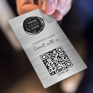 Cartão De Visita Logotipo de Negócios Código QR Prateado Fosco