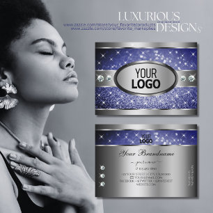 Cartão De Visita Logotipo de Ouros de Estrelas de Brilho Azul Real