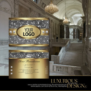 Cartão De Visita Logotipo de Ouros de Estrelas de Prata Dourada Ele