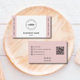 Cartão De Visita Logotipo de Padaria Código QR Mídia Social Rosa Be