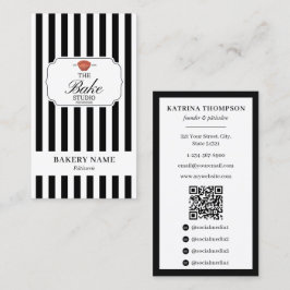 Cartão De Visita Logotipo de Padaria com Código QR de Listras Branc