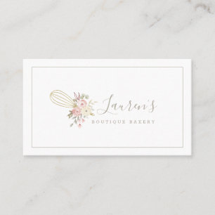 Cartão De Visita Logotipo de Padaria Floral Rústica Elegante