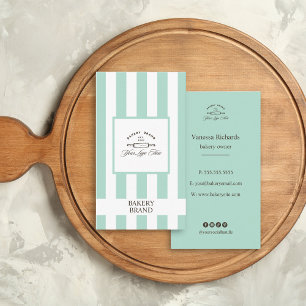 Cartão De Visita Logotipo de Padaria Francesa Verde Menta Branco Li