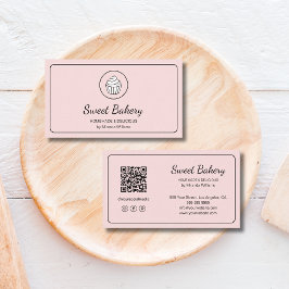 Cartão De Visita Logotipo de Padaria Moderna Código QR Rosa