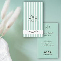 Cartão De Visita Logotipo de Padaria Verde Menta Vintage Elegante L