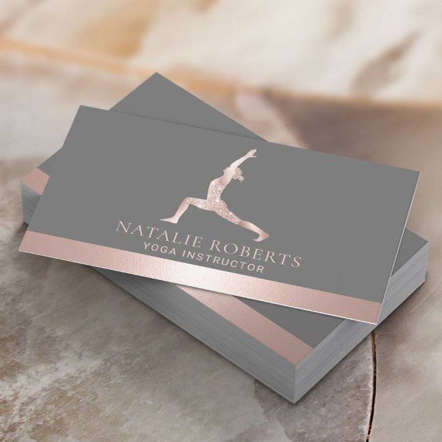 Cartão De Visita Logotipo de palha do professor Yoga Rosa Dourado (Criador carregado)