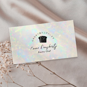 Cartão De Visita Logotipo de Pão Holográfico Branco da Padaria Opal