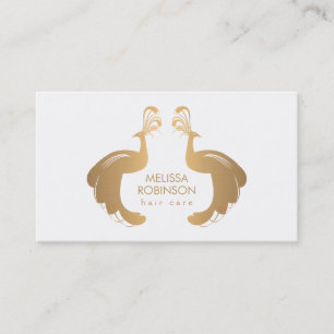 Cartão De Visita Logotipo de Peacocks Dourado Elegante para Lista d