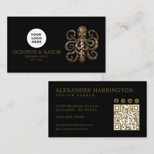 Cartão De Visita Logotipo de polvo de bronze de uma barbearia moder