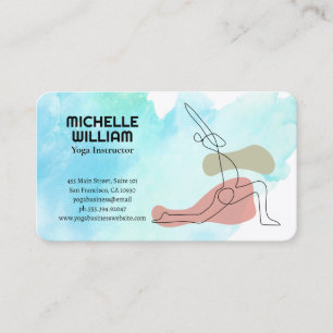 Cartão De Visita Logotipo de Pose de Yoga Artístico Aquarela