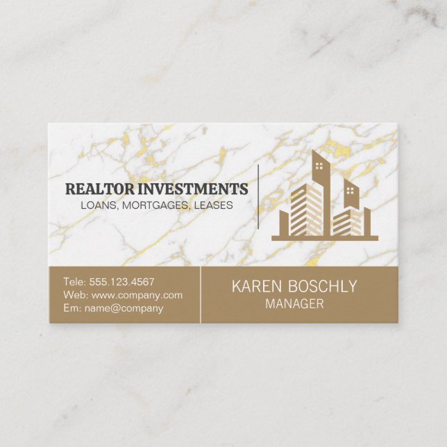 Cartão De Visita Logotipo de propriedade imobiliária | Marble (Frente)