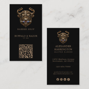 Cartão De Visita Logotipo de Qr Code da Modern Bronze Buffalo Barbe