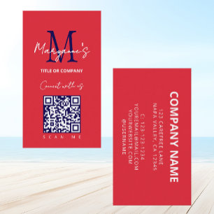 Cartão De Visita Logotipo de QR Code Escaneável Vermelho Branco Azu