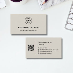 Cartão De Visita Logotipo de QR Neutro para Clínica Pediátrica
