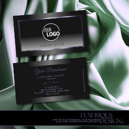 Cartão De Visita Logotipo de Quadro Azul com Gradiente Preto e Bran