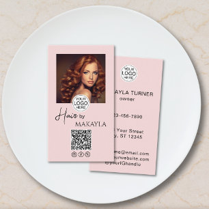 Cartão De Visita Logotipo de Rosto Corado em Script Código QR Foto
