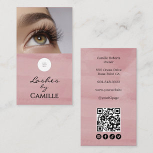 Cartão De Visita Logotipo de Roteiro Rosa Código QR Foto Cílios
