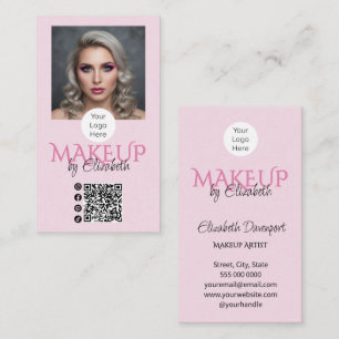 Cartão De Visita Logotipo de Roteiro Rosa Corado Código QR Foto Maq