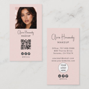Cartão De Visita Logotipo de Roteiro Rosa Corado Código QR Foto Maq