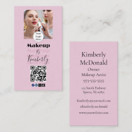 Cartão De Visita Logotipo de Roteiro Rosa Corado Código QR Foto Maq