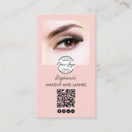 Cartão De Visita Logotipo de Rótulo em Rosa Rubor Código QR Foto Cí