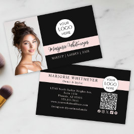 Cartão De Visita Logotipo de Rótulo Preto e Rosa Código QR Foto Maq