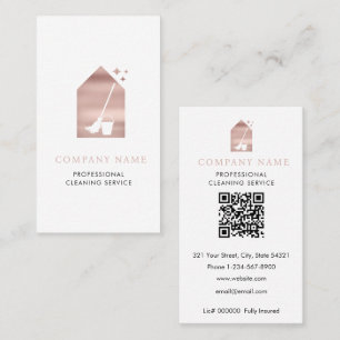 Cartão De Visita Logotipo de Serviço de Limpeza Moderna Rose Gold