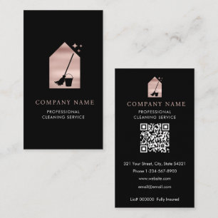 Cartão De Visita Logotipo de Serviço de Limpeza Moderno Rose Gold