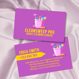 Cartão De Visita Logotipo de serviço Maid de limpeza de casas rosa