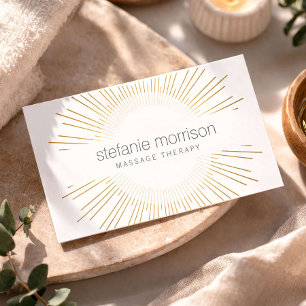Cartão De Visita Logotipo de Terapeuta de Massagem Luxo Dourado Sol