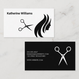 Cartão De Visita Logotipo de tesoura e cabelo   Branco preto simple