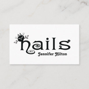 Cartão De Visita Logotipo de unhas de diversão de gato preto bonito