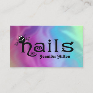 Cartão De Visita Logotipo de unhas de diversão de gato preto bonito