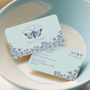 Cartão De Visita Logotipo de verde e cor de chic e Florais roxos e 
