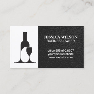 Cartão De Visita Logotipo de Vinícola Elegante Couro Preto Elegan