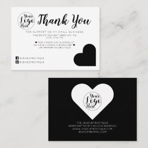 Cartão De Visita Logotipo de White Black Heart Simples Obrigado ao